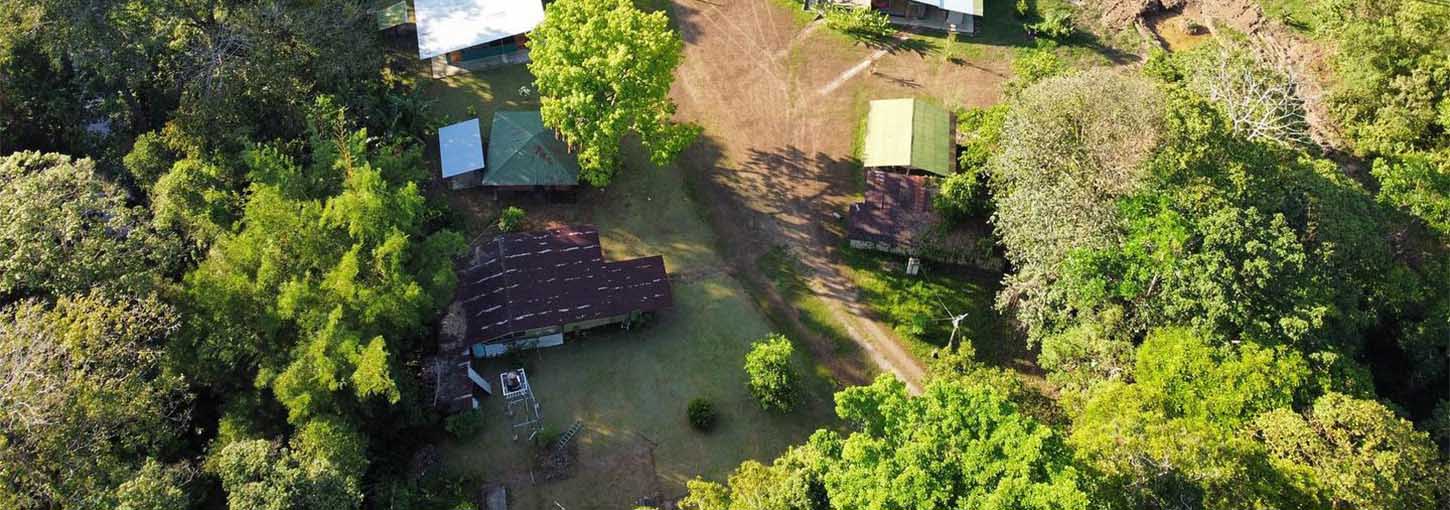 An overhead image of buildings at the Maderas Rainforest Conservancy facility in La Suerte, Costa Rica.