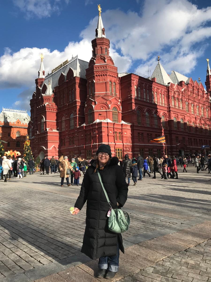 Jaime Shaffer in front of the Red Square in Moscow, Russia