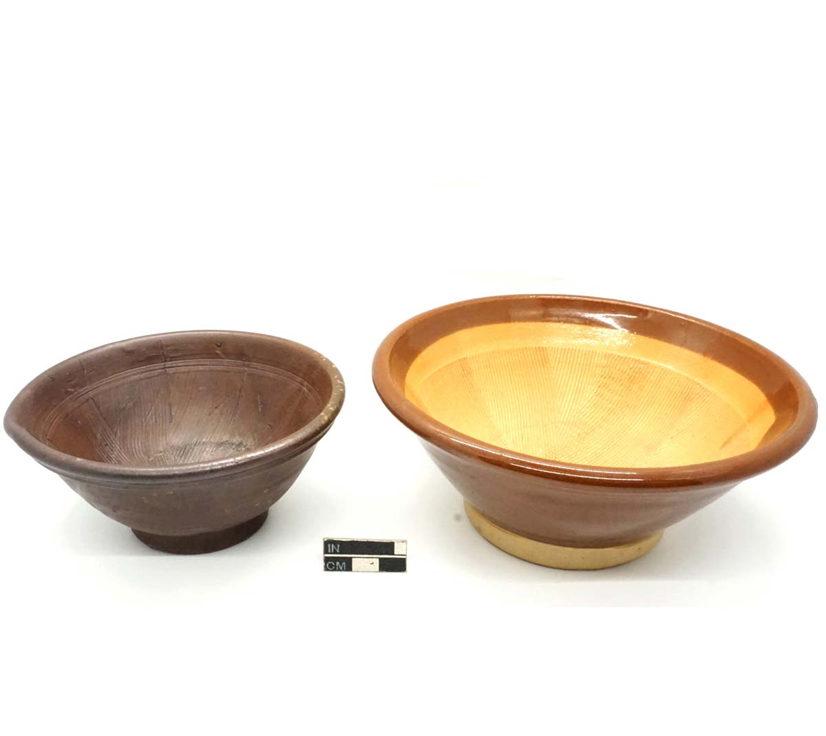 Suribachi (grinding bowls) with combed interiors, stoneware.