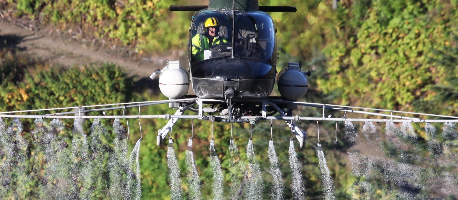 Helicopter flying on herbicides