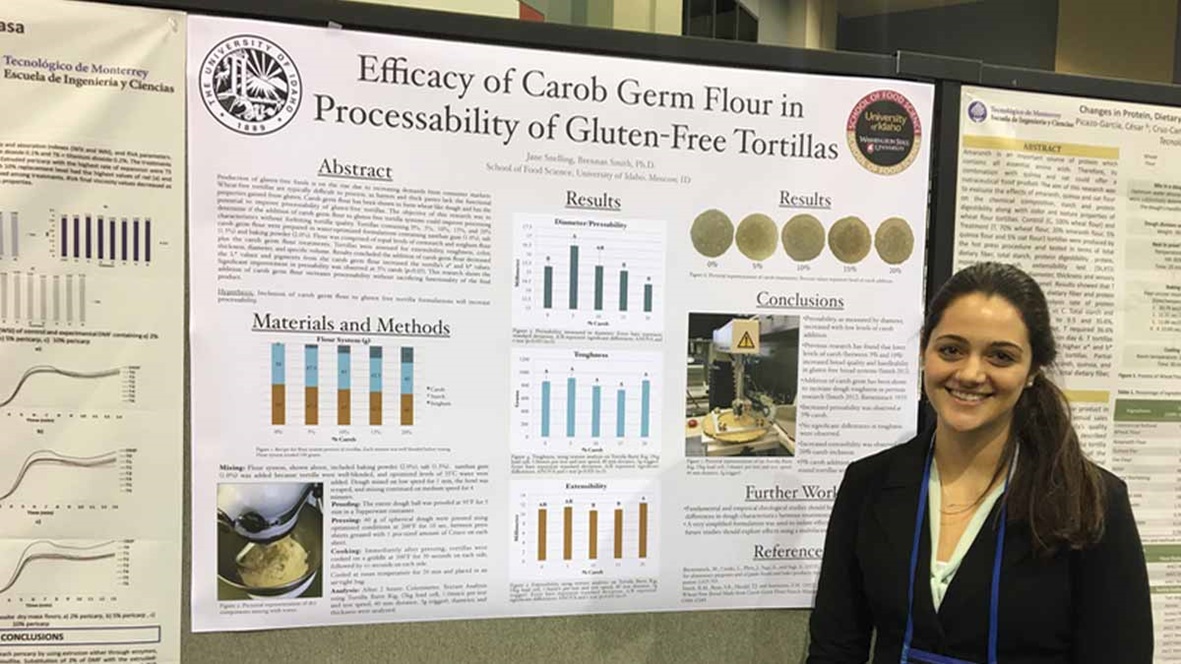 Jane Snelling, a senior in the U of I/WSU School of Food Science, received funding for travel expenses to the national American Association of Cereal Chemistry International conference in Savannah, Georgia. She presented a poster: Efficacy of Carob Germ Flour in Processability of Gluten-Free Tortillas.