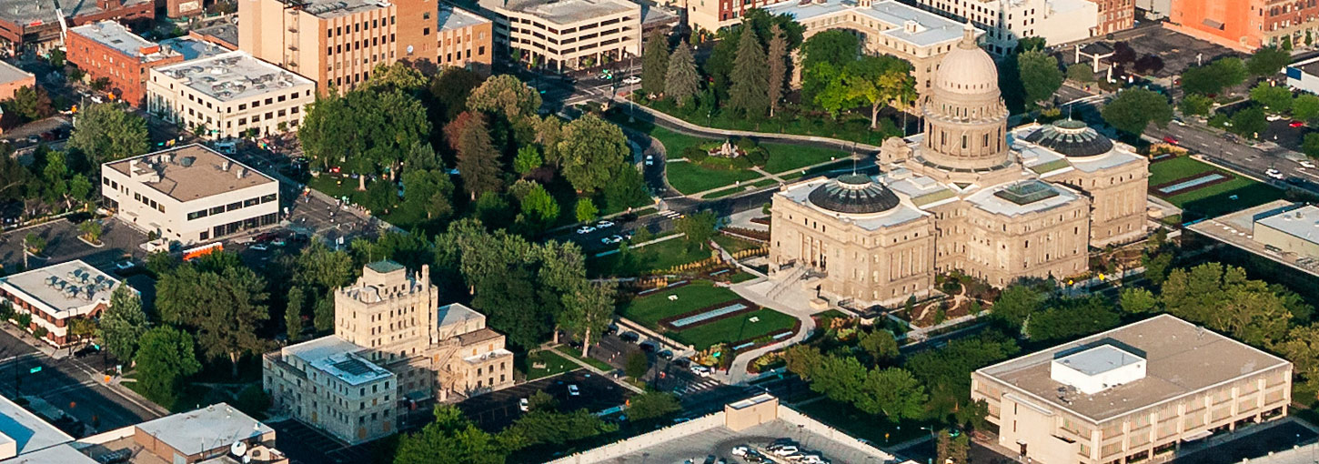 An aerial photograph of the Boise Capital building.