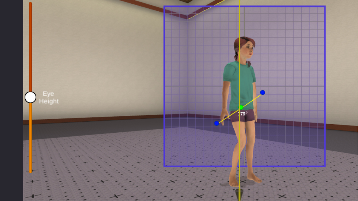 Screenshot of pediatric patient walking in Cleveley’s Virtual Clinic.