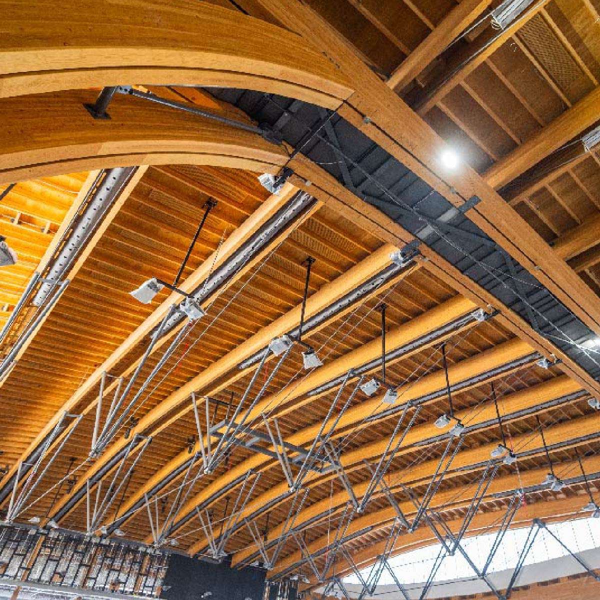A view of the wood roof inside the ICCU arena.