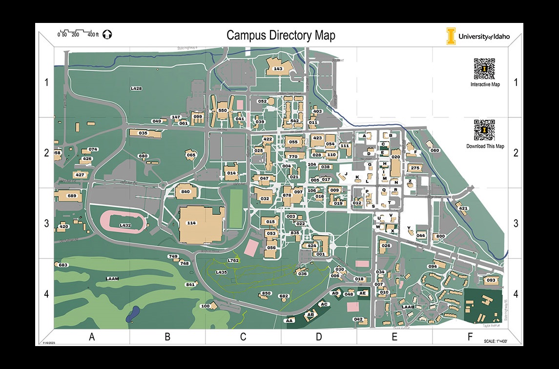 A campus map of the University of Idaho in Moscow Idaho