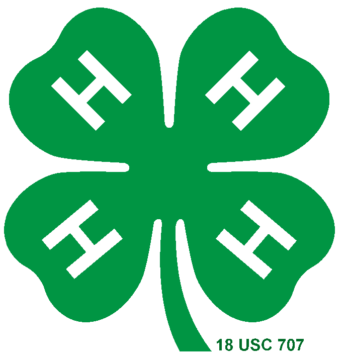4-H emblem: a green four-leaf clover with stem and the letter H in white or gold on each leaf, title 18 section 707 of the U.S. Code