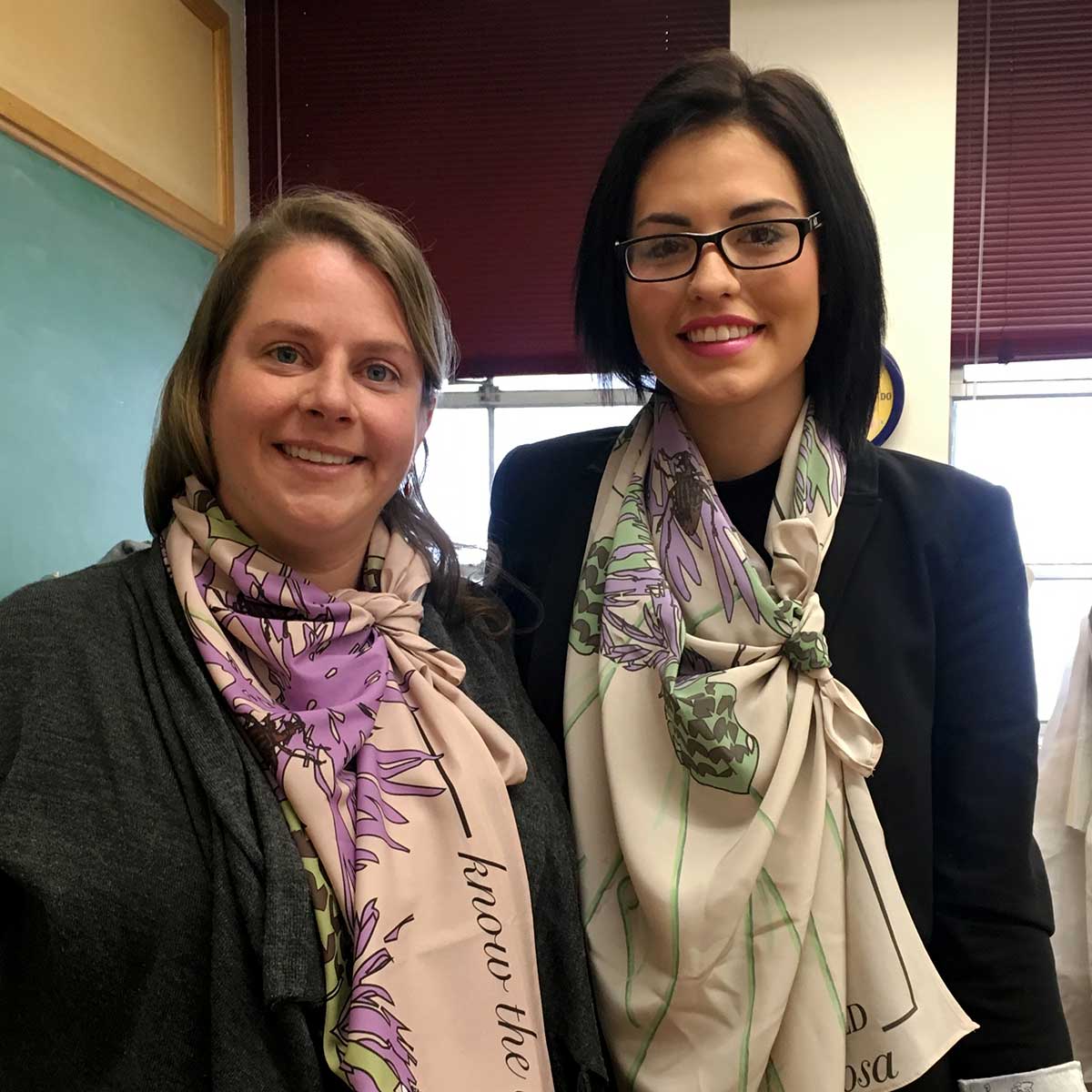 Educator and student model scarf prototypes.