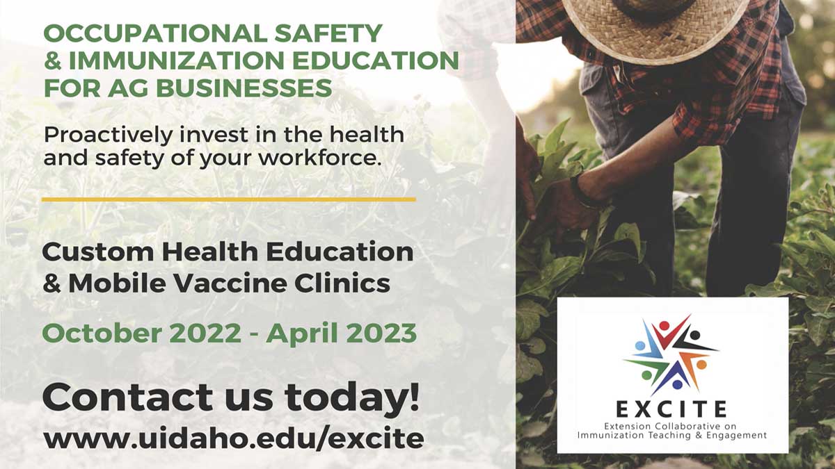 Advertisement for health education and mobile vaccine clinics.