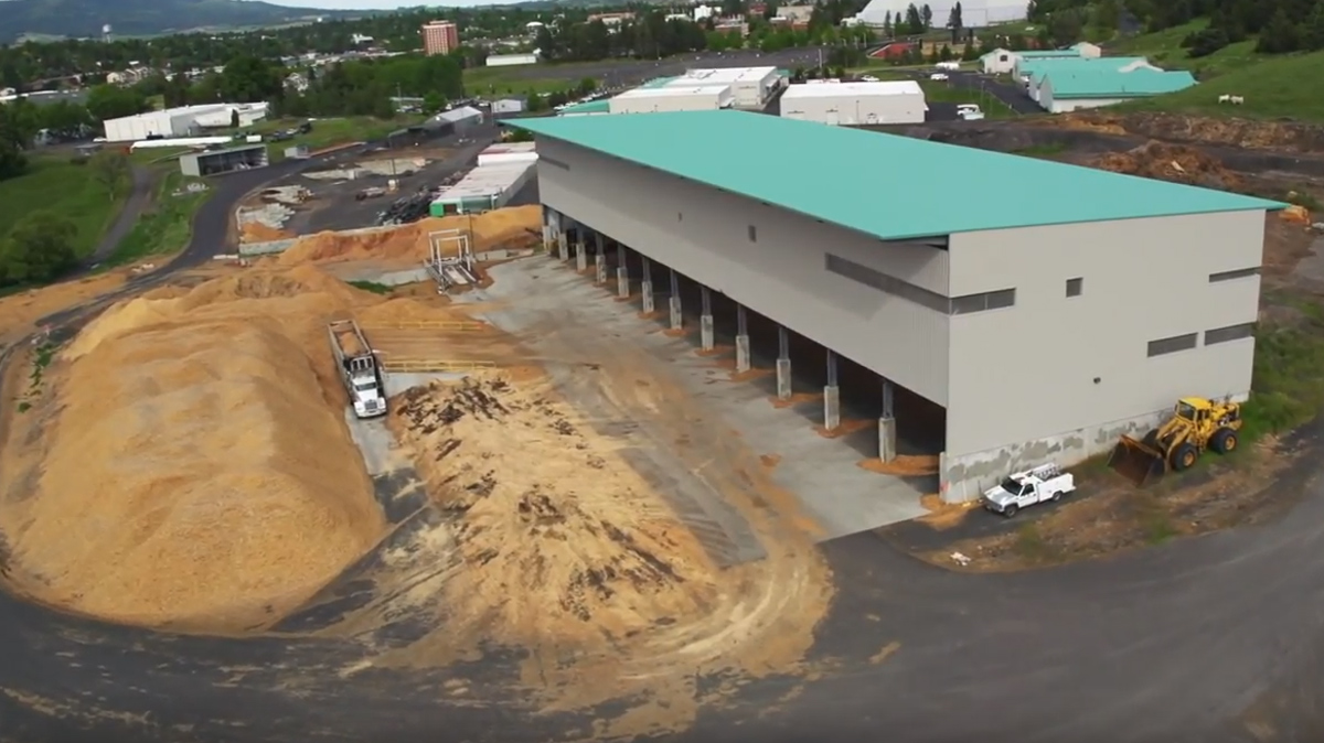 Aerial shot of wood-chip drying facility