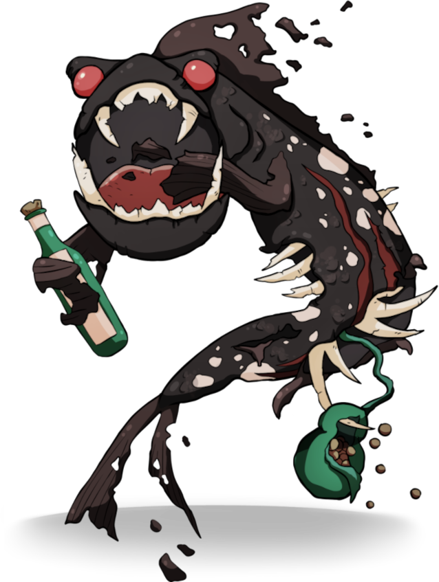 Black zombie fish drinking alcohol.