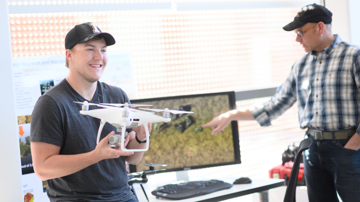 Lab technicians  prepare Unmanned Aerial Vehicle 
