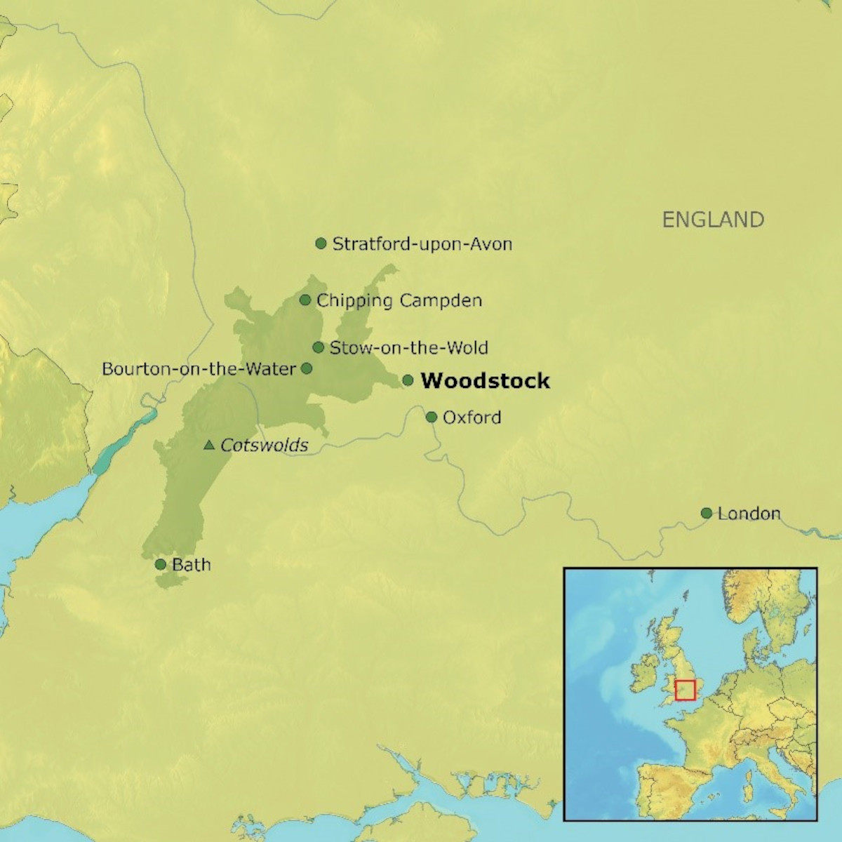 Map of Cotswolds destinations