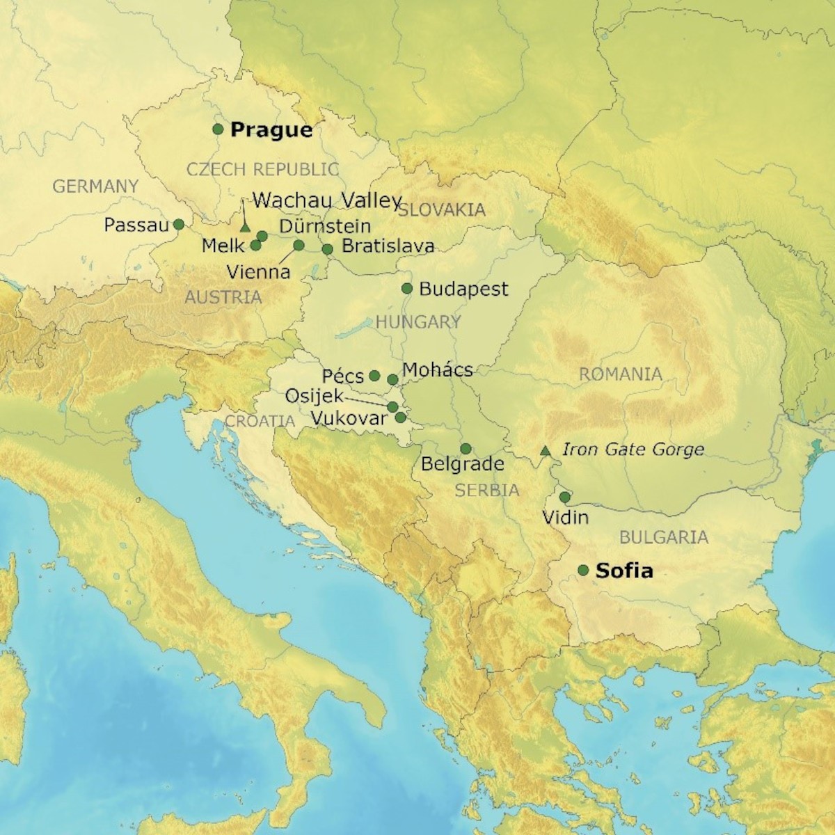 Map of Grand Danube Passage destinations