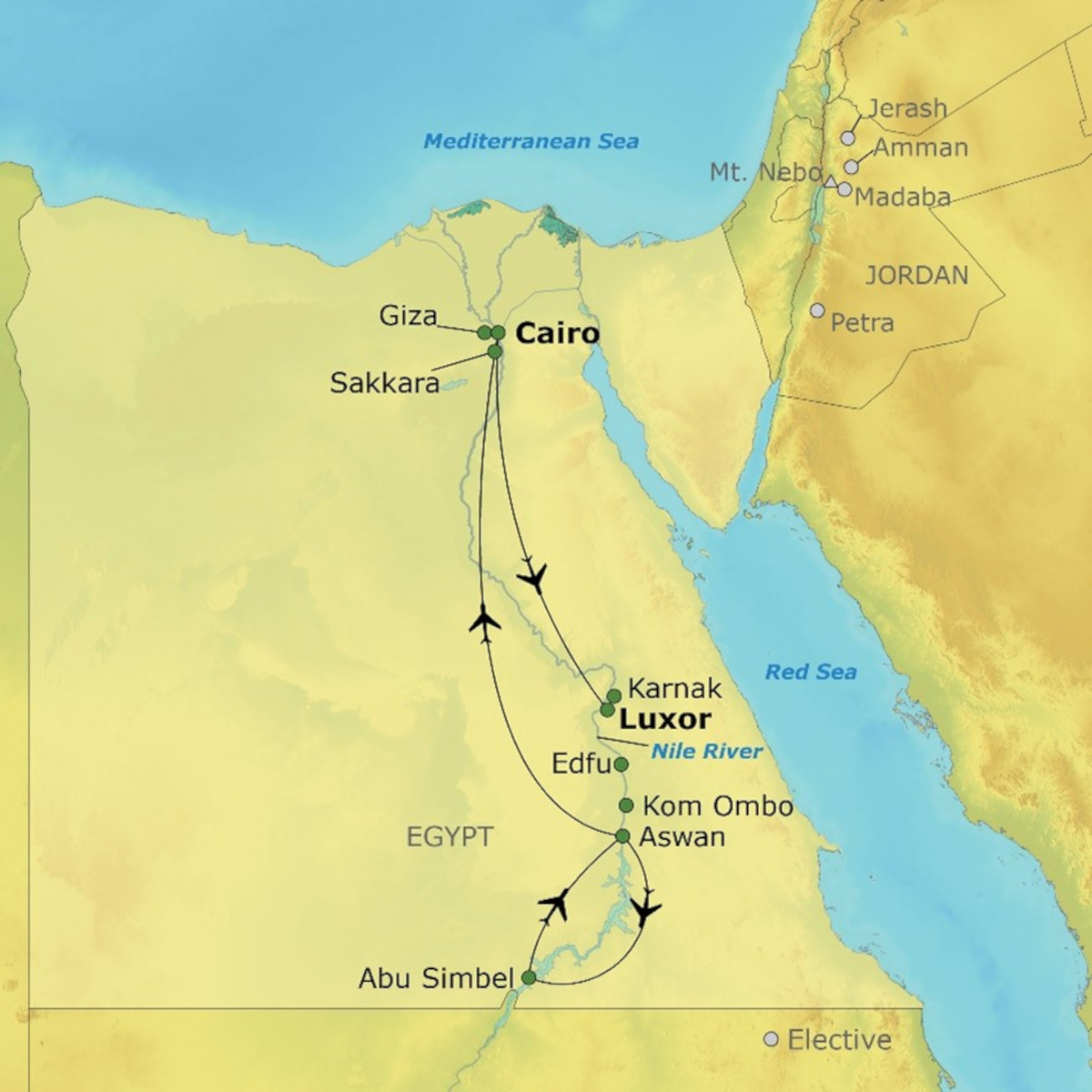 Map of Legends of the Nile destinations