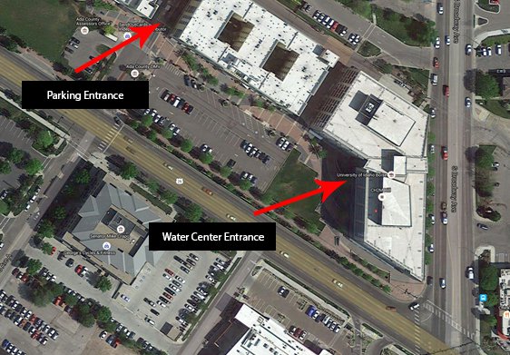 A map of parking locations at the Boise Water Center.