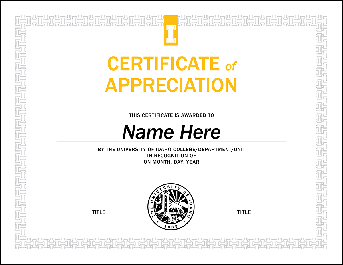 Certificate Templates - U of I Brand Resource Center With Formal Certificate Of Appreciation Template