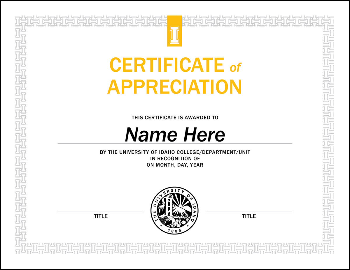 Certificate Templates - U of I Brand Resource Center In Formal Certificate Of Appreciation Template