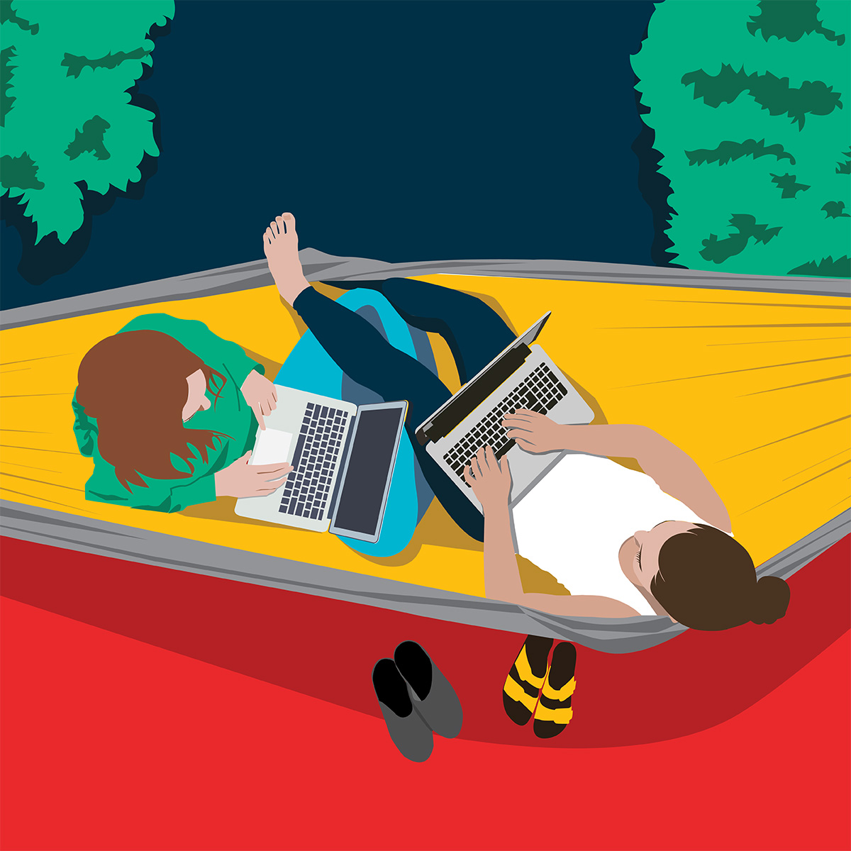 Girls in Hammock Illustration