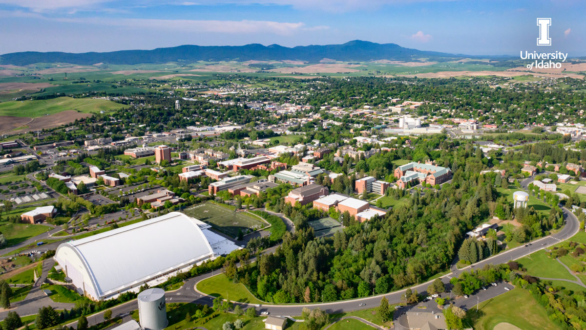 An aerial view of University of Idaho Moscow campus