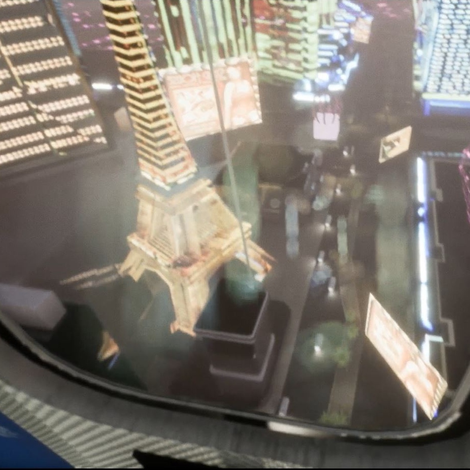 Screenshot from a VR experience showing the Eiffel Tower Las Vegas.