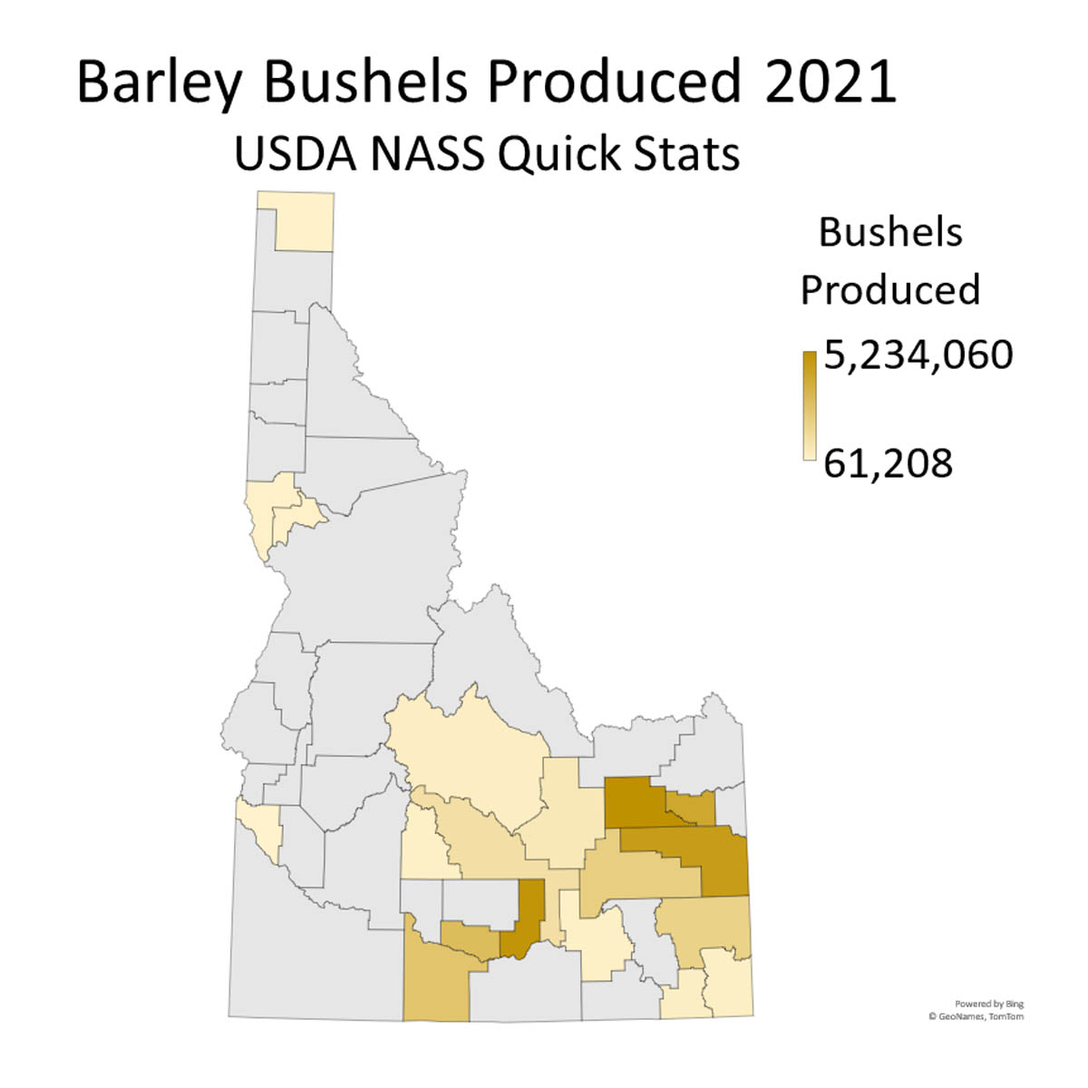 Barley bushels produced map graphic