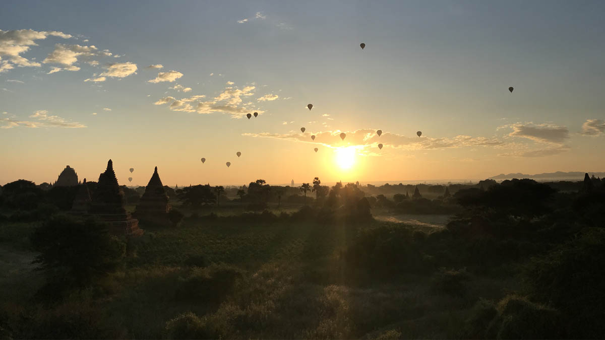 Sun rising in Bagan, Myanmar.