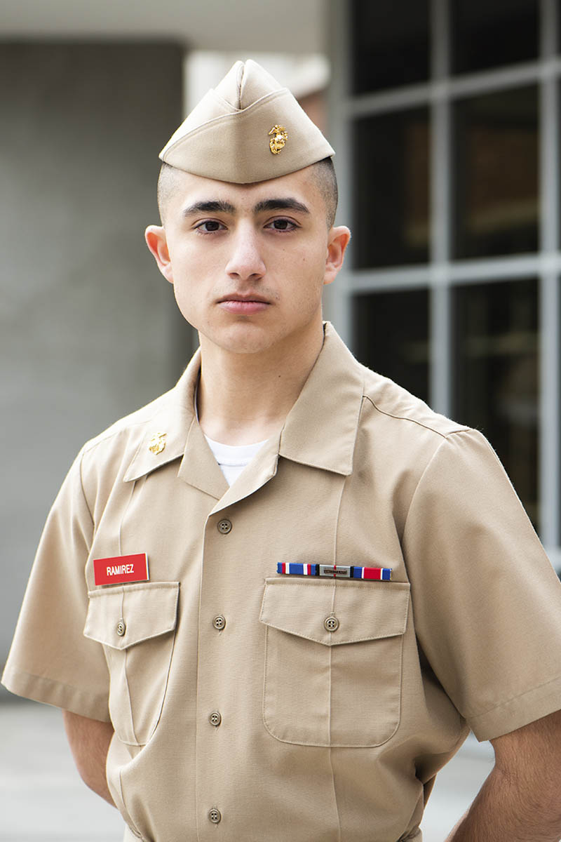 Portrait of man in Marines uniform.