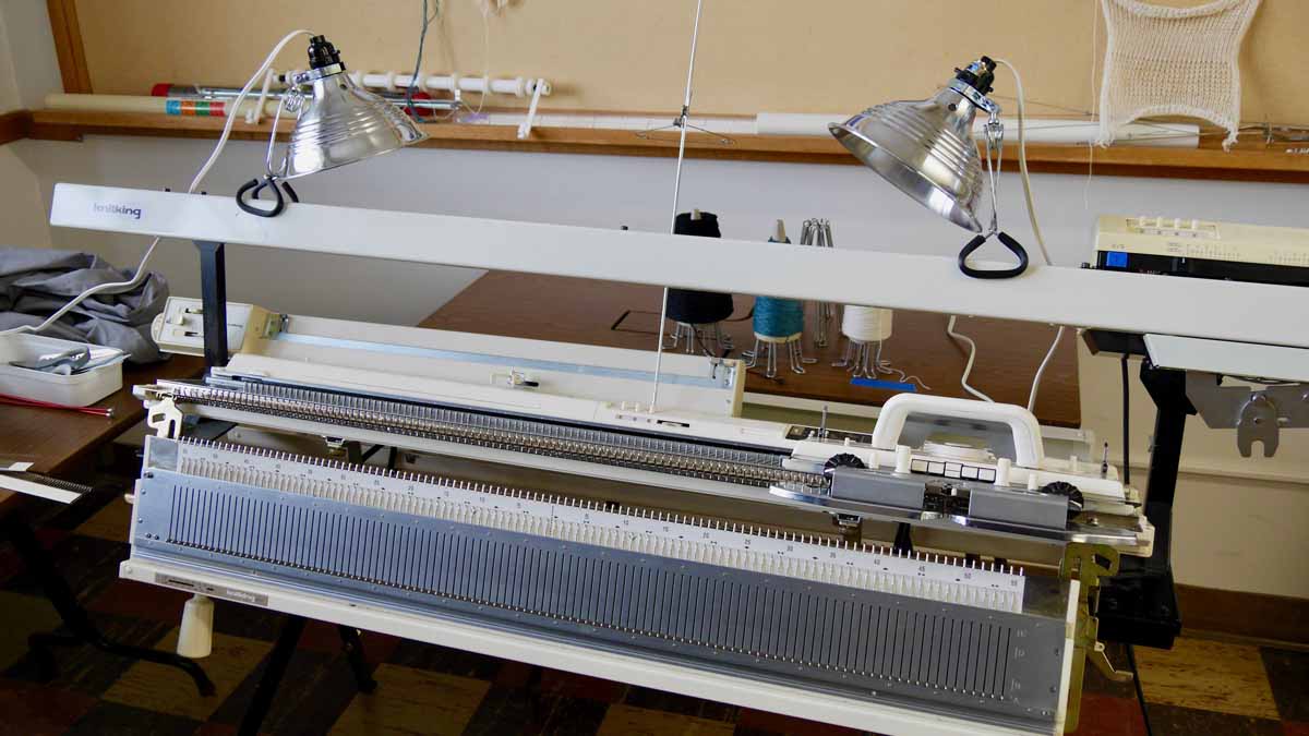 Knitting machines, floor looms and table looms help students develop skills and customize textile designs.