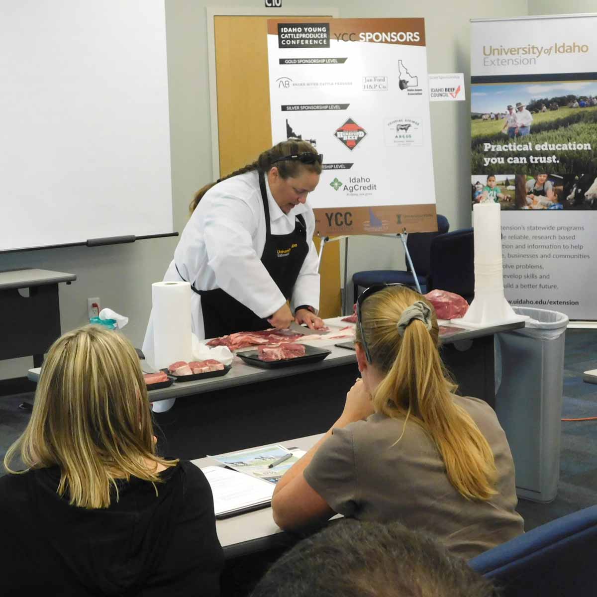 University of Idaho Extension Educator Sarah Baker conducts a cutting demonstration showcasing how the Beef Alternative Merchandising program helps keep beef center of the plate for consumers.