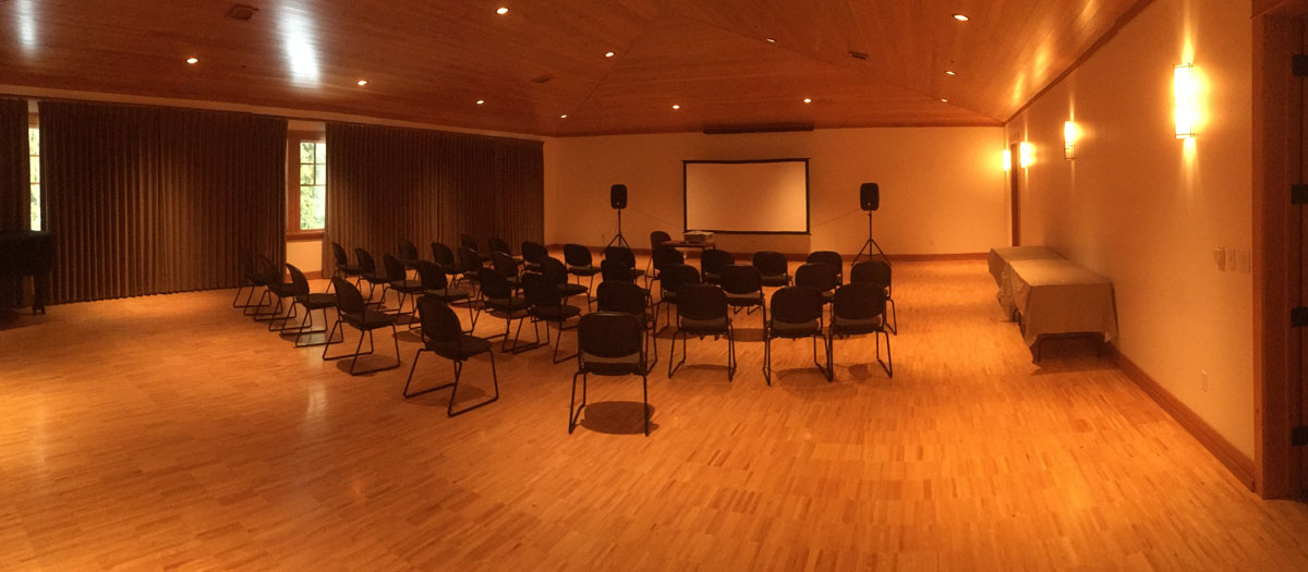 Wickson Conference Hall, seats 75 with five foldout tables, ideally for big screen projections