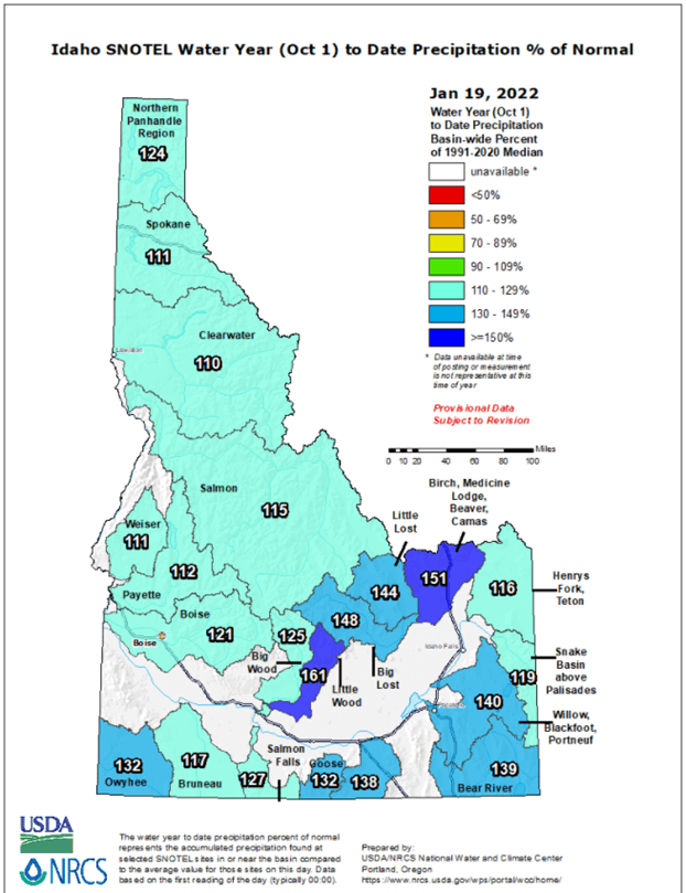 Idaho SNOTEL Water Year (Oct. 1) to Date Precipitation % of Normal