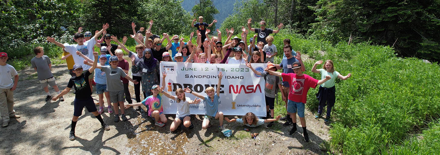 Middle school students at the Sandpoint Organic Agriculture Center for NASA iDrone Camp