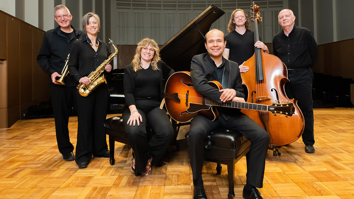 The Palouse Jazz Project poses in Haddock Hall.