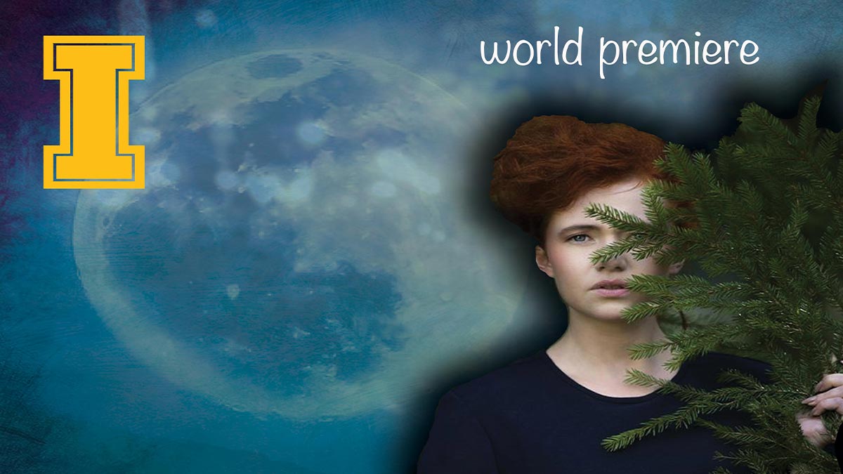 image of a girl's face behind a fir tree branch