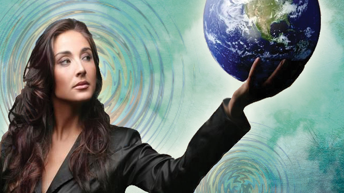 Woman holding globe for This Random World