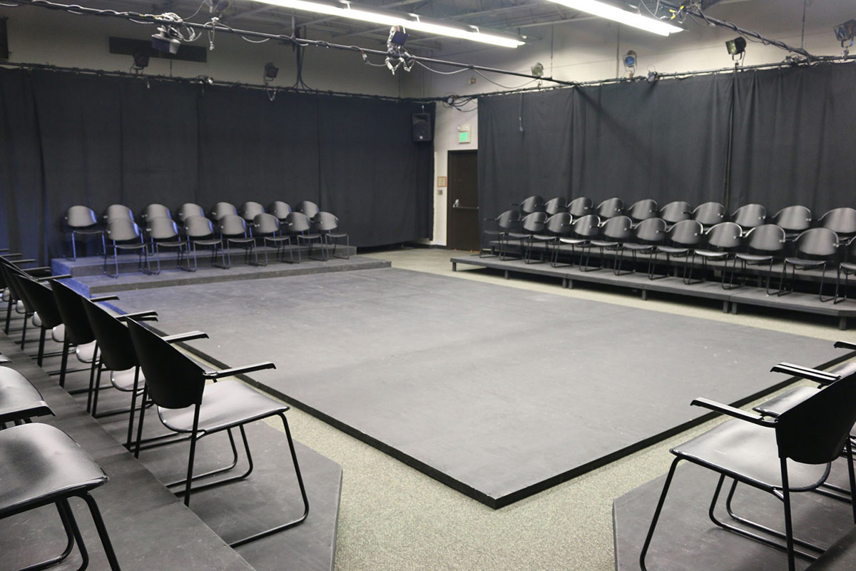 The theatre seating and performance space for the Forge Theatre.