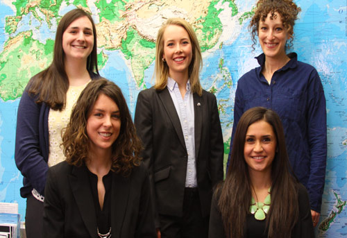The 2015 Martin Scholars: Professor Erin James, Emily Greene, Celina Hernandez, Karlee Kirking and Alysha Van Zante