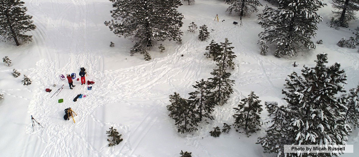 Aerial photo of snowy scene in McCall