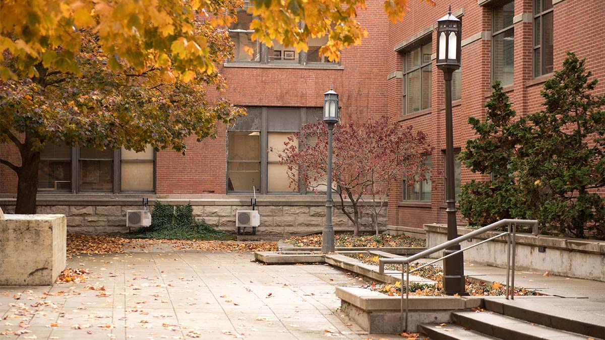 Outdoor courtyard in the fall