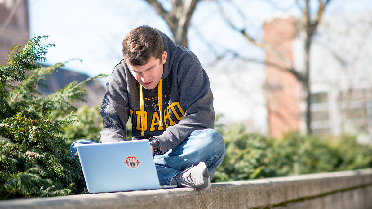 person using laptop outside
