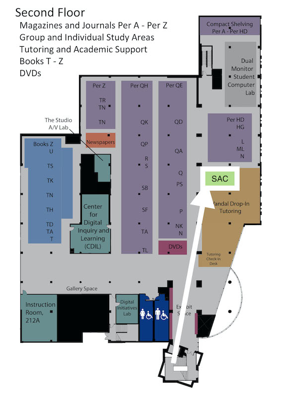 Map of the second floor of the University of Idaho library