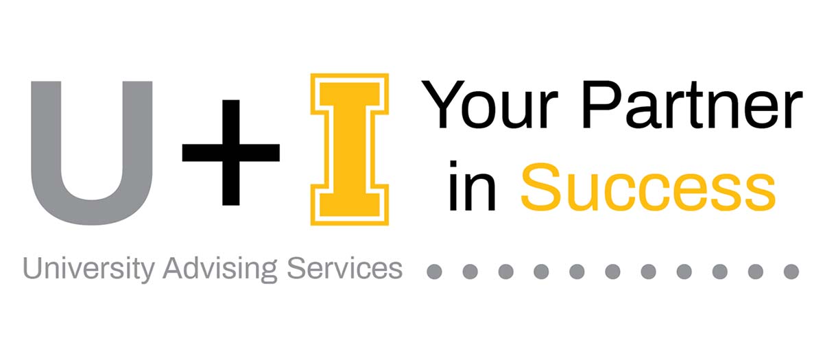 Grey and Gold text on a white background: U+I: Your Partner in Success. University Advising Services.