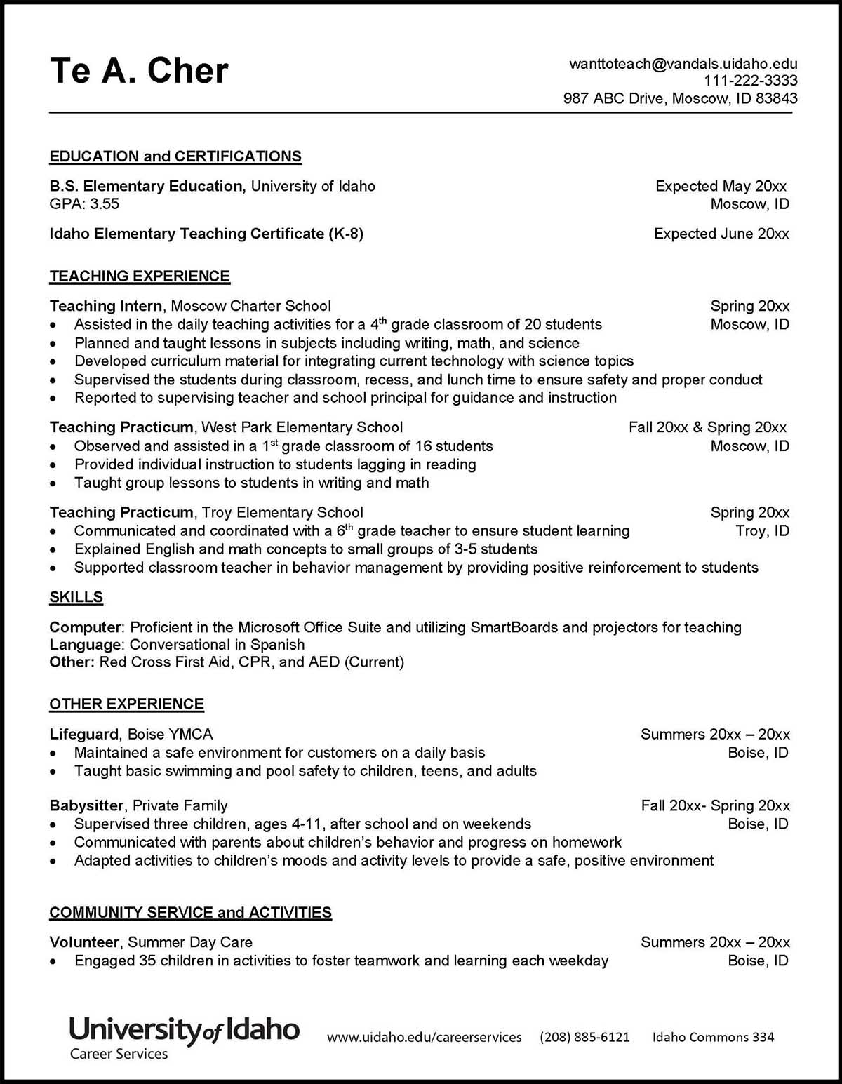 College of Education, Health and Human Sciences Sample Resume Preview