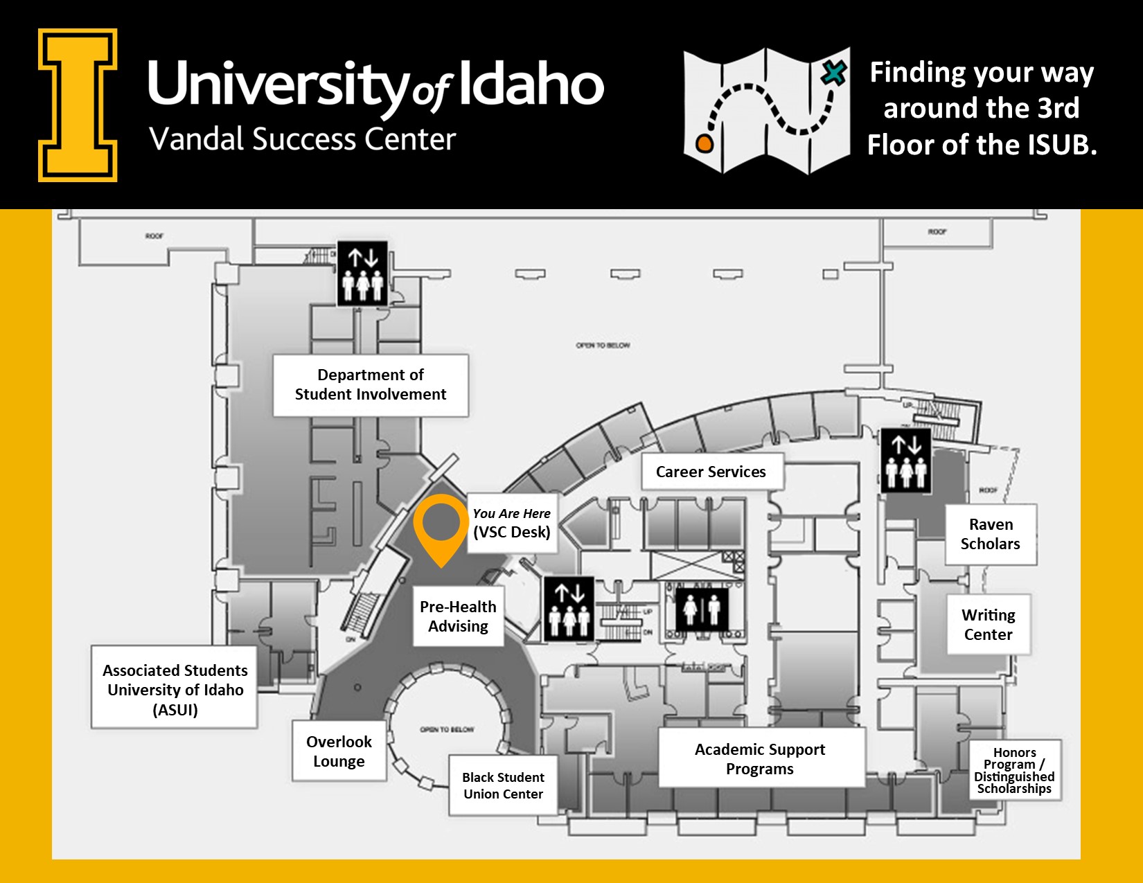 Map of the Vandal Success Center on the third floor of the Idaho Student Union
