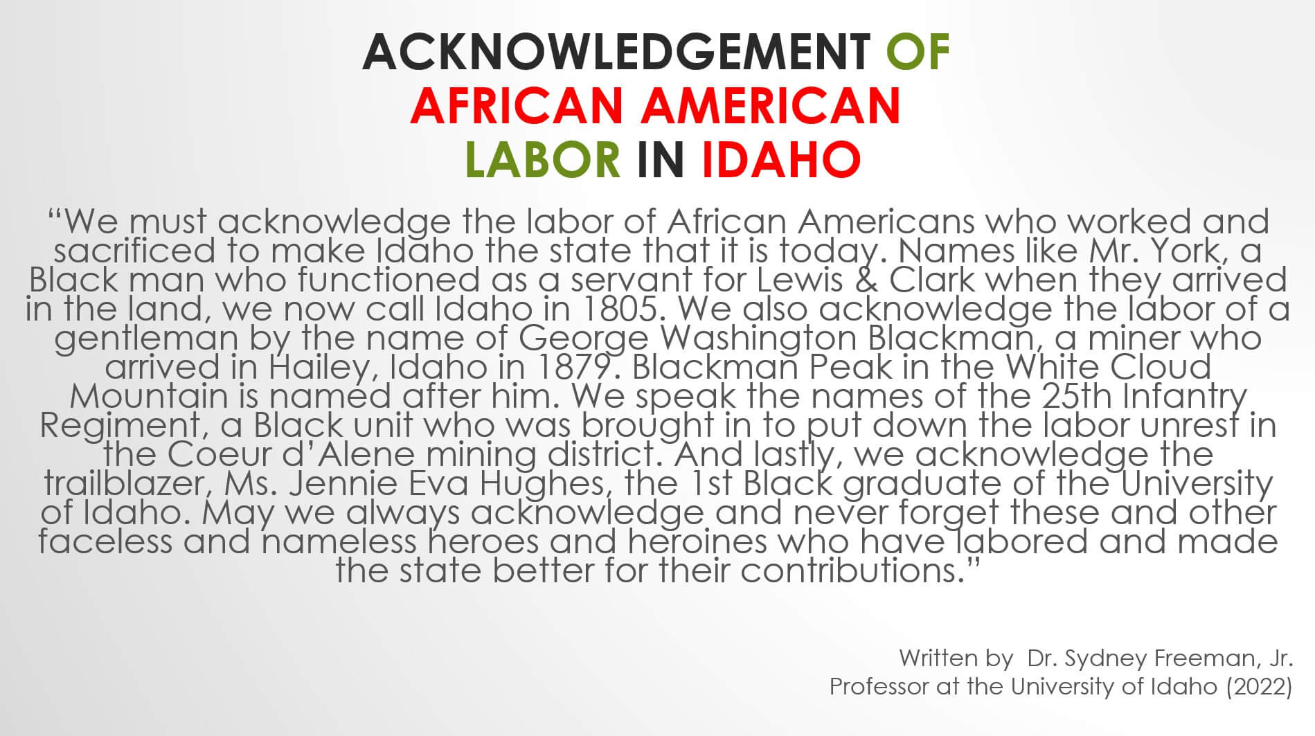 Idaho Labor Acknowledgement