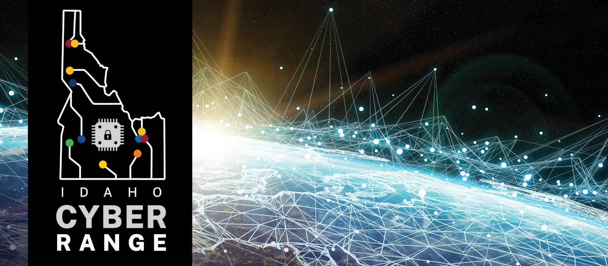 Photo of globe with interconnected lines and Idaho Cyber Range logo