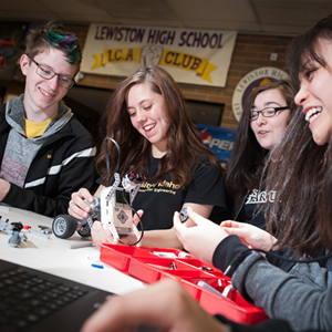 ECE Ambassadors working with Lewiston High School students.