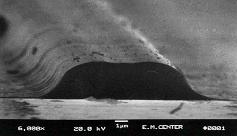 5μm tall by 10μm wide ridges micromachined in transducer