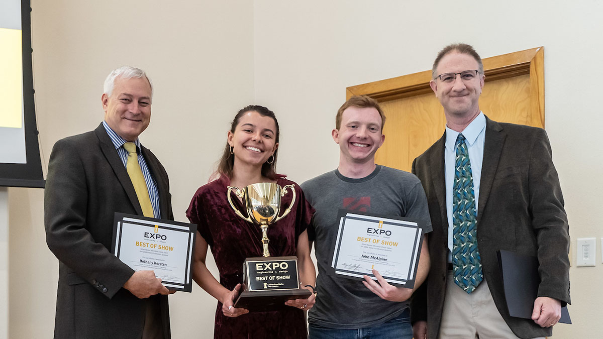 Larry Stauffer, EXPO Best of Show winners Bethany Kersten and John McAlpine, Capstone Program Director Matt Swenson (Not pictured: Andrea Condie, Jarod Perko, & Brandon Brewer)