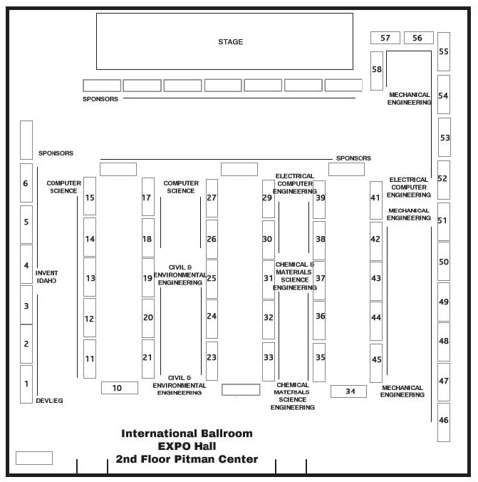 EXPO Hall, with tables 1 through 58 and sponsor tables